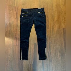 rag & bone Navy Blue Velvet Pants with Gold Zippers size 31